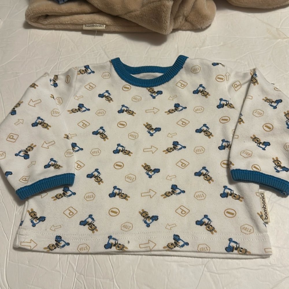 Bombonici long sleeve tee shirt blue/off white sz 62= 3-6m